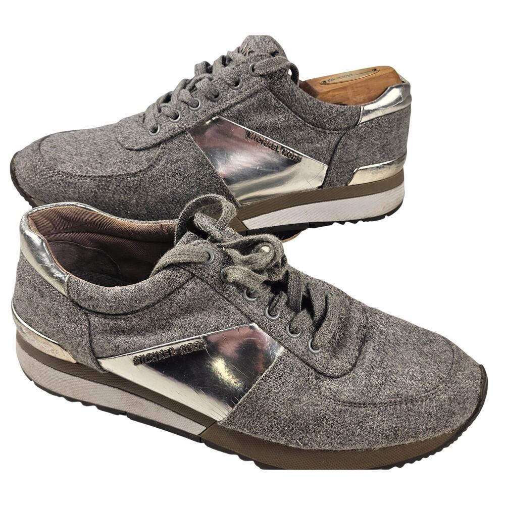 Michael Kors Allie Trainer 9 Sneakers Flannel Gray/Silver mixed media preppy
